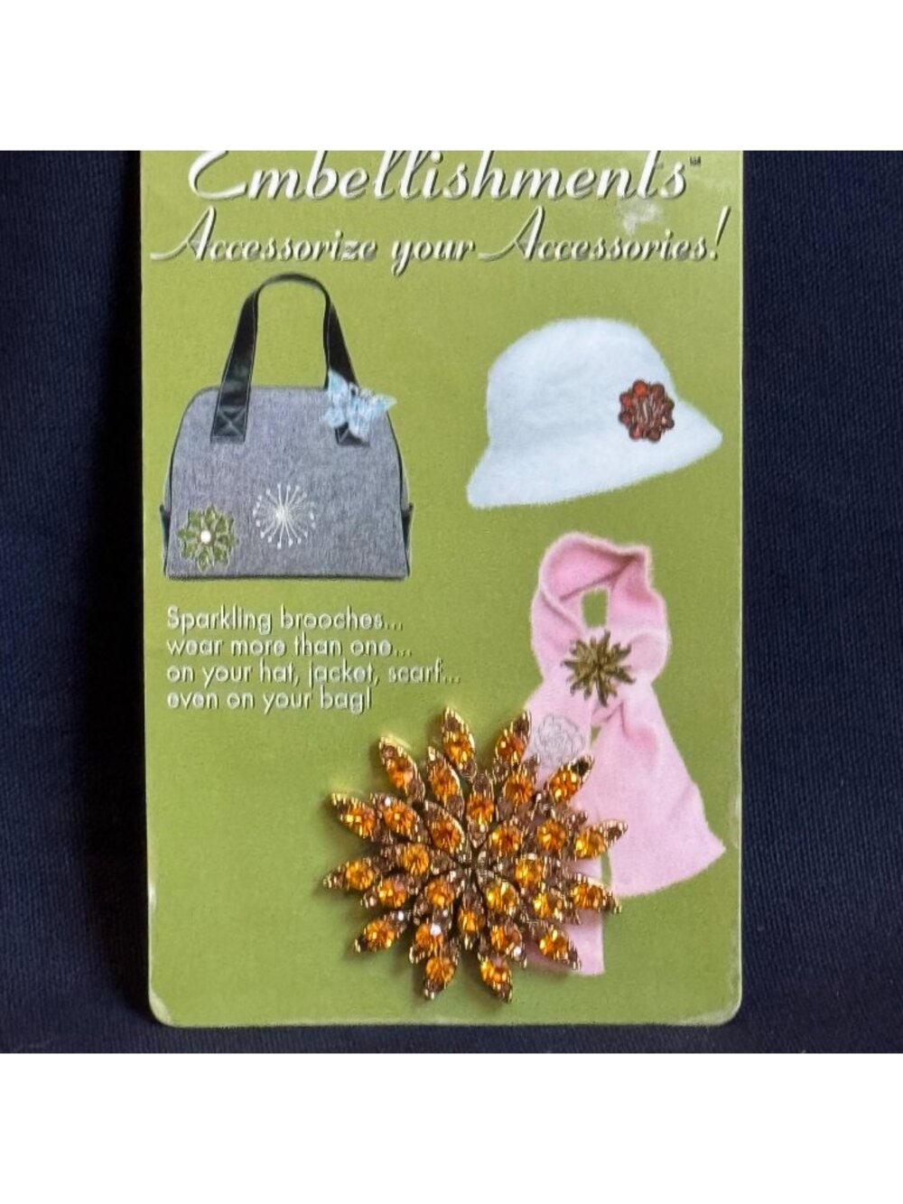 EMBELLISHMENTS Yellow Rhinestone Flower Brooch Pin Accessory Sparkling Jewelry